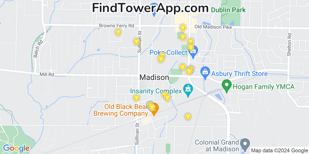 AT&T 4G/5G cell tower coverage map Madison, Alabama