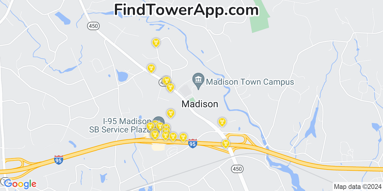 Verizon 4G/5G cell tower coverage map Madison Center, Connecticut