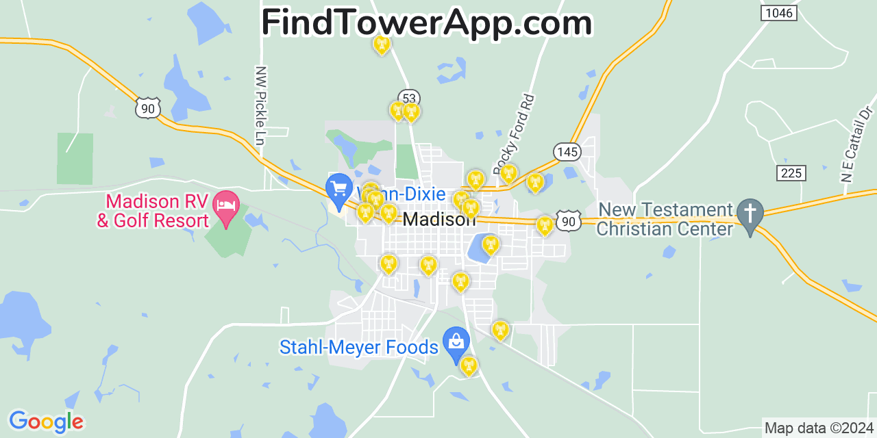 AT&T 4G/5G cell tower coverage map Madison, Florida