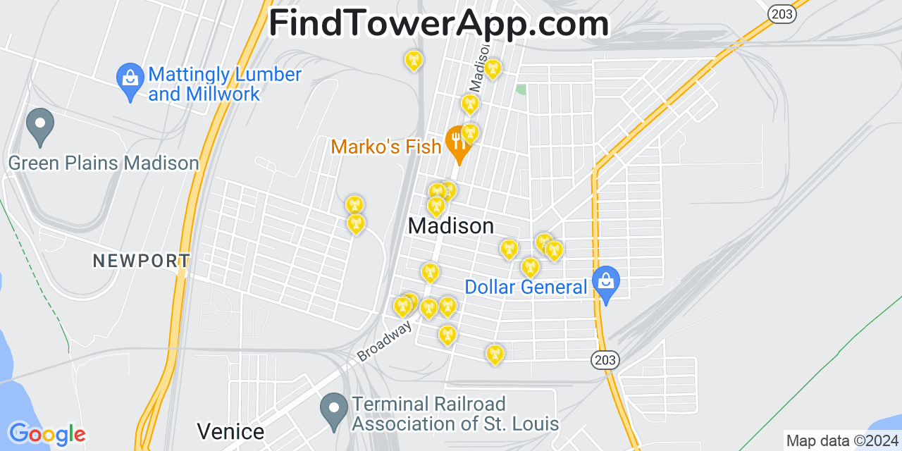 AT&T 4G/5G cell tower coverage map Madison, Illinois