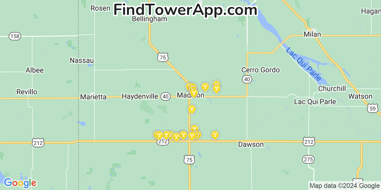 AT&T 4G/5G cell tower coverage map Madison, Minnesota