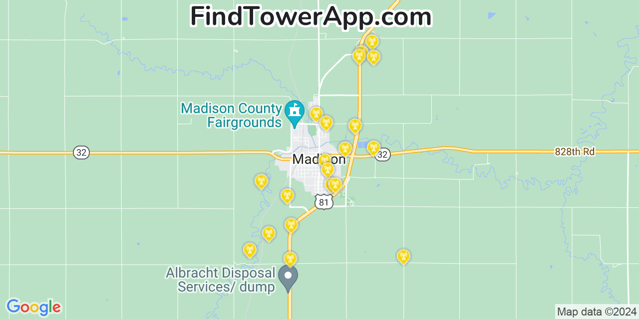 AT&T 4G/5G cell tower coverage map Madison, Nebraska