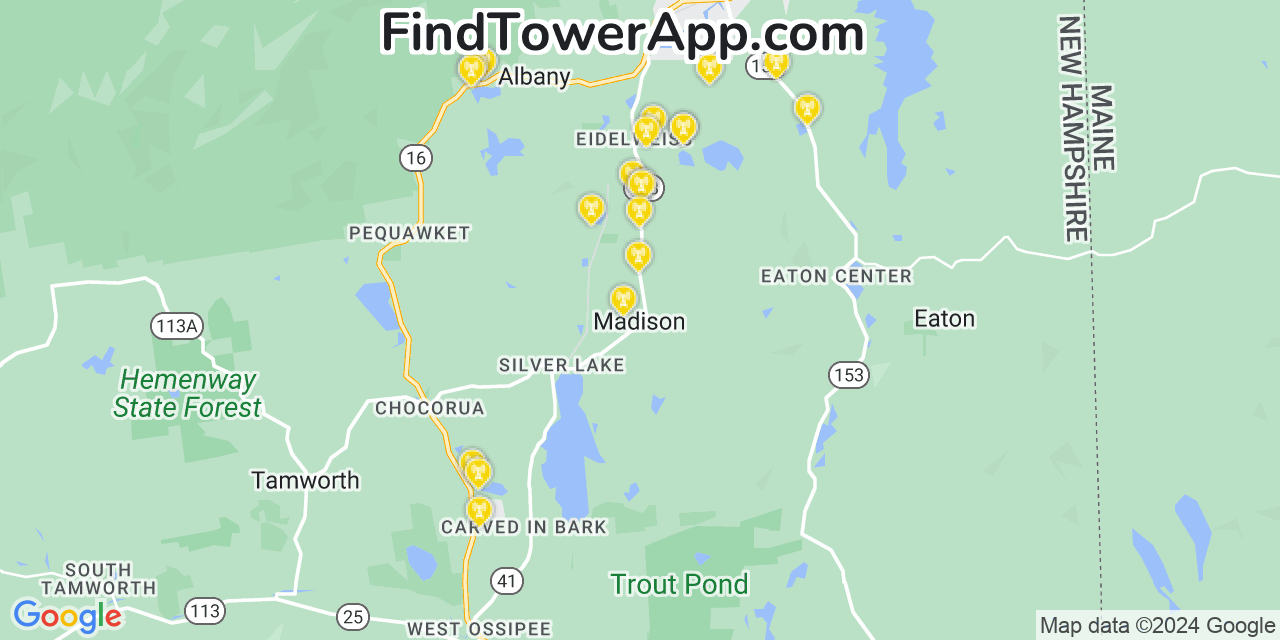 AT&T 4G/5G cell tower coverage map Madison, New Hampshire