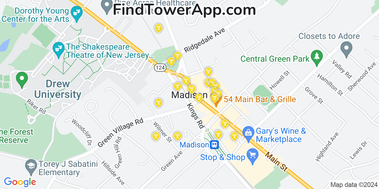 AT&T 4G/5G cell tower coverage map Madison, New Jersey