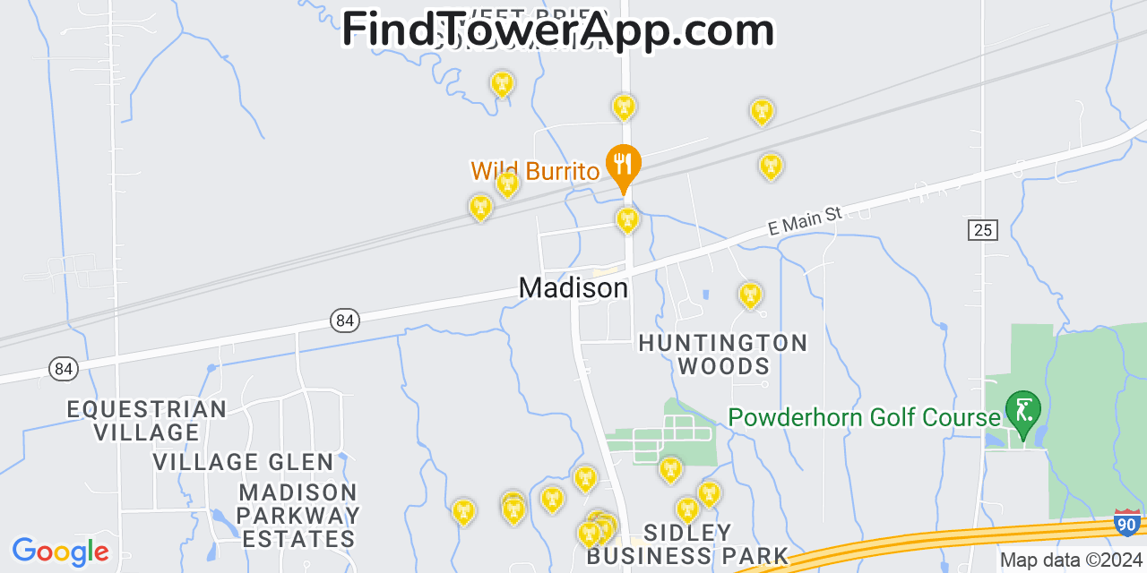 AT&T 4G/5G cell tower coverage map Madison, Ohio