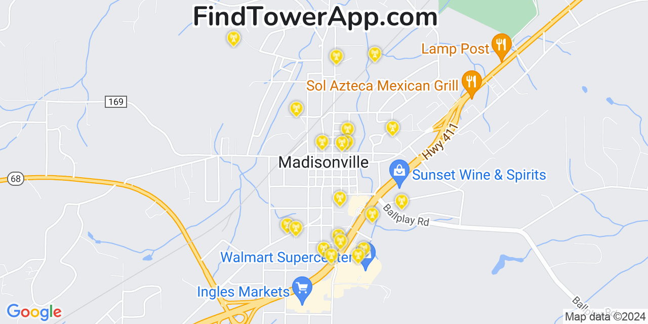 AT&T 4G/5G cell tower coverage map Madisonville, Tennessee