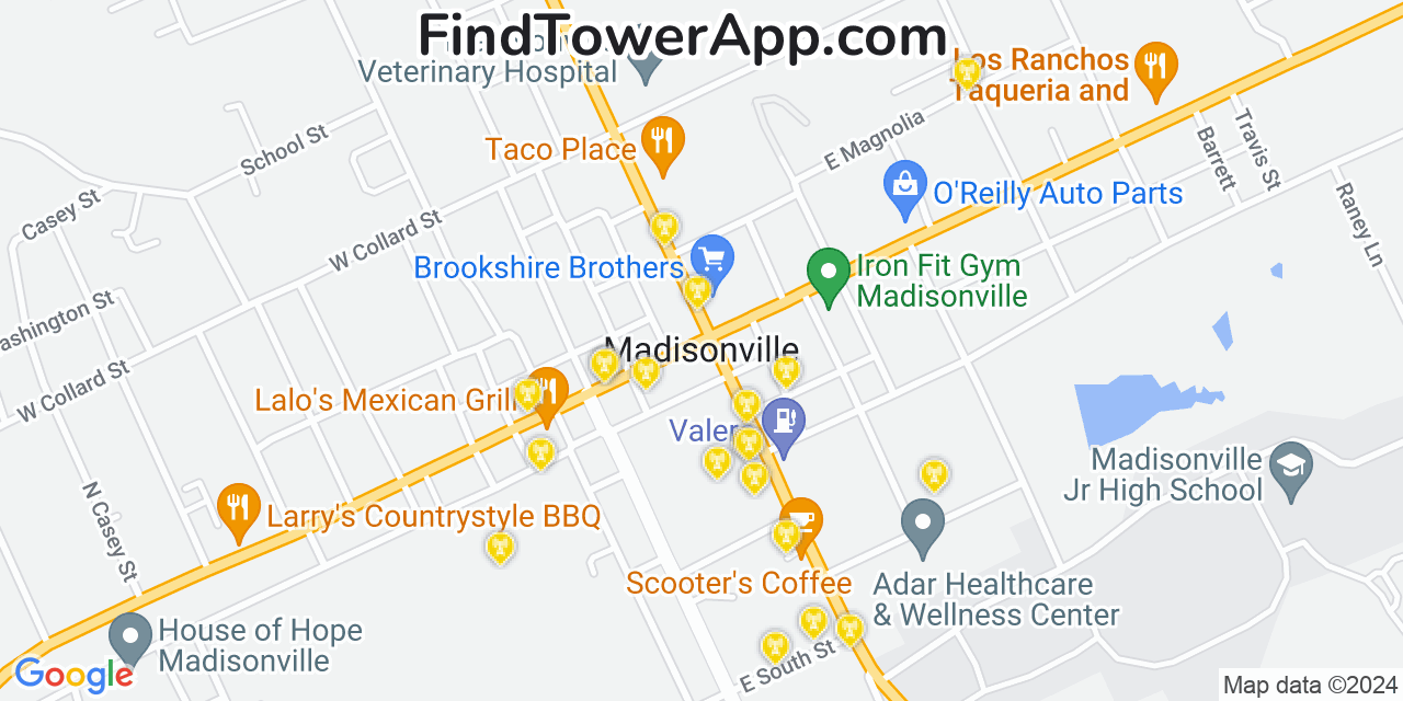 AT&T 4G/5G cell tower coverage map Madisonville, Texas