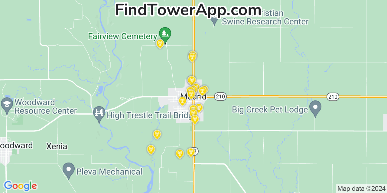 AT&T 4G/5G cell tower coverage map Madrid, Iowa
