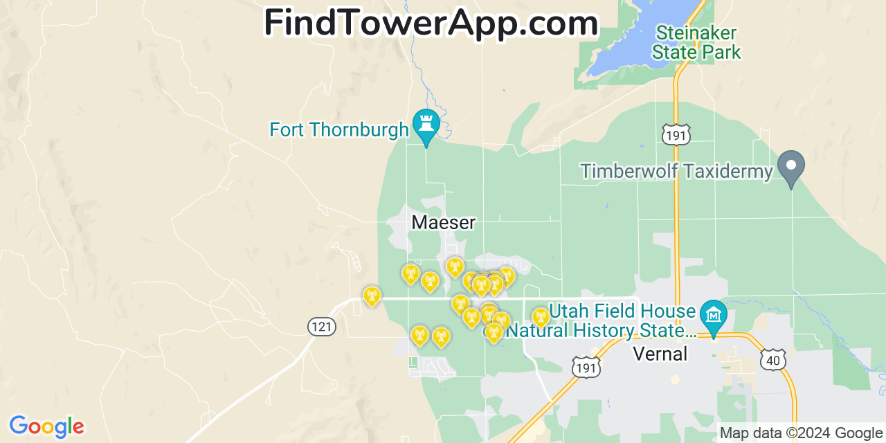 AT&T 4G/5G cell tower coverage map Maeser, Utah