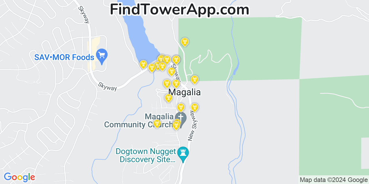 AT&T 4G/5G cell tower coverage map Magalia, California