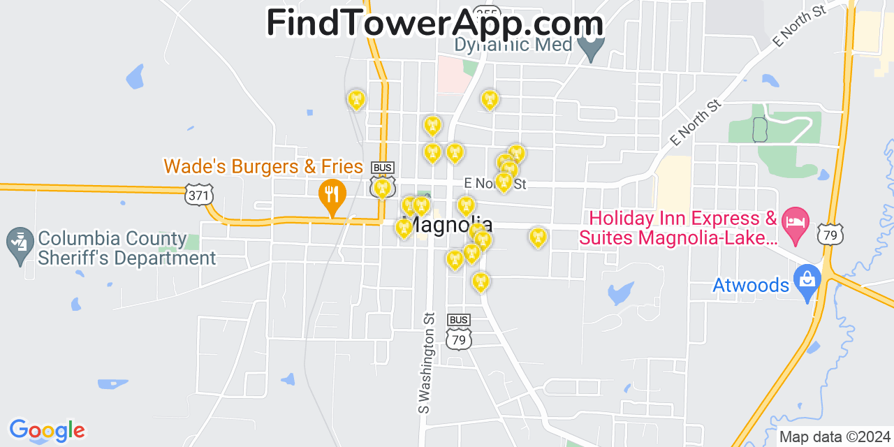 AT&T 4G/5G cell tower coverage map Magnolia, Arkansas