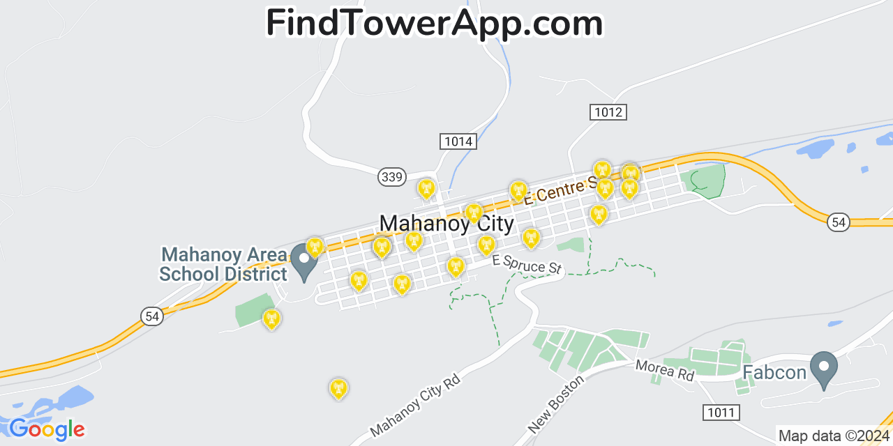 AT&T 4G/5G cell tower coverage map Mahanoy City, Pennsylvania