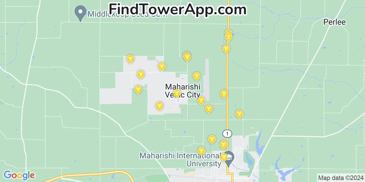 Verizon 4G/5G cell tower coverage map Maharishi Vedic City, Iowa