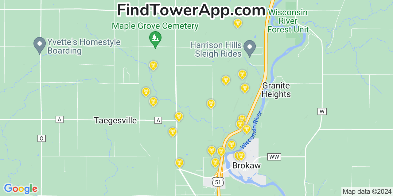 AT&T 4G/5G cell tower coverage map Maine, Wisconsin