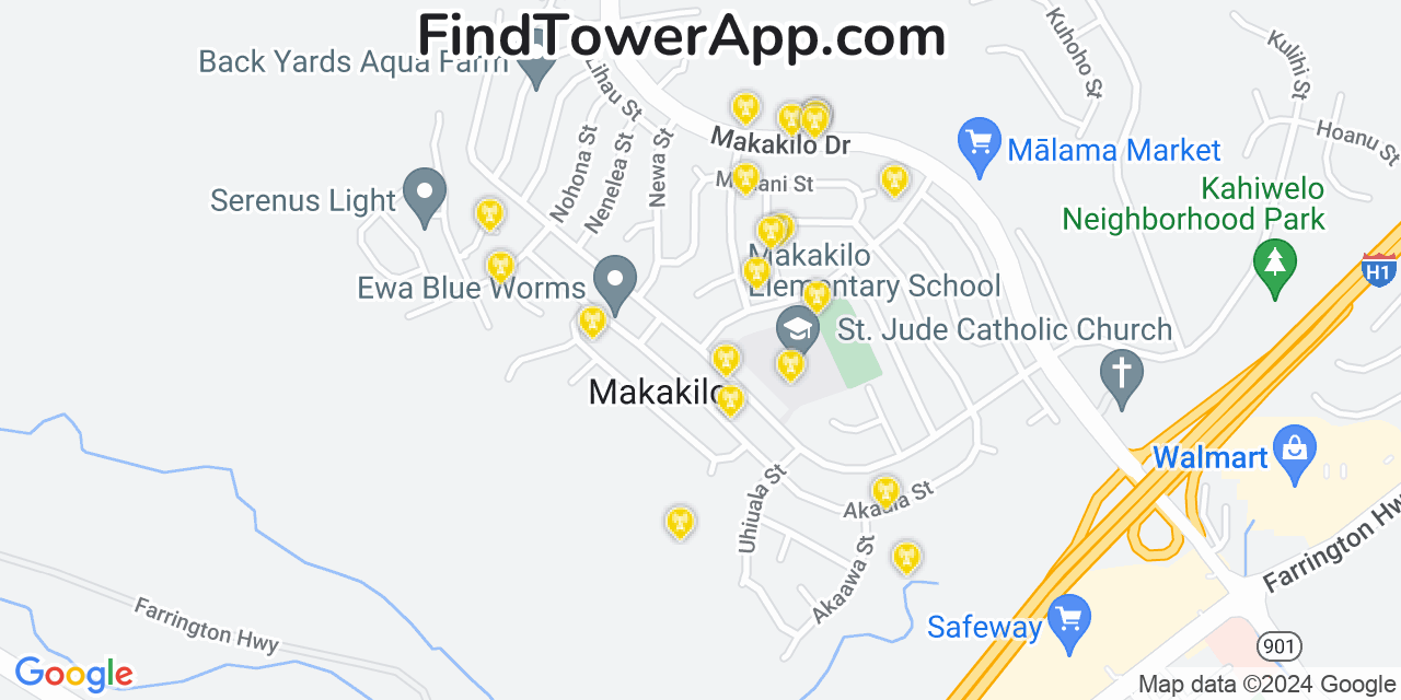 AT&T 4G/5G cell tower coverage map Makakilo City, Hawaii