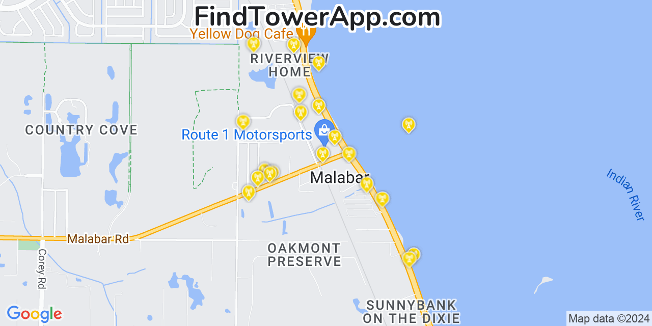 AT&T 4G/5G cell tower coverage map Malabar, Florida