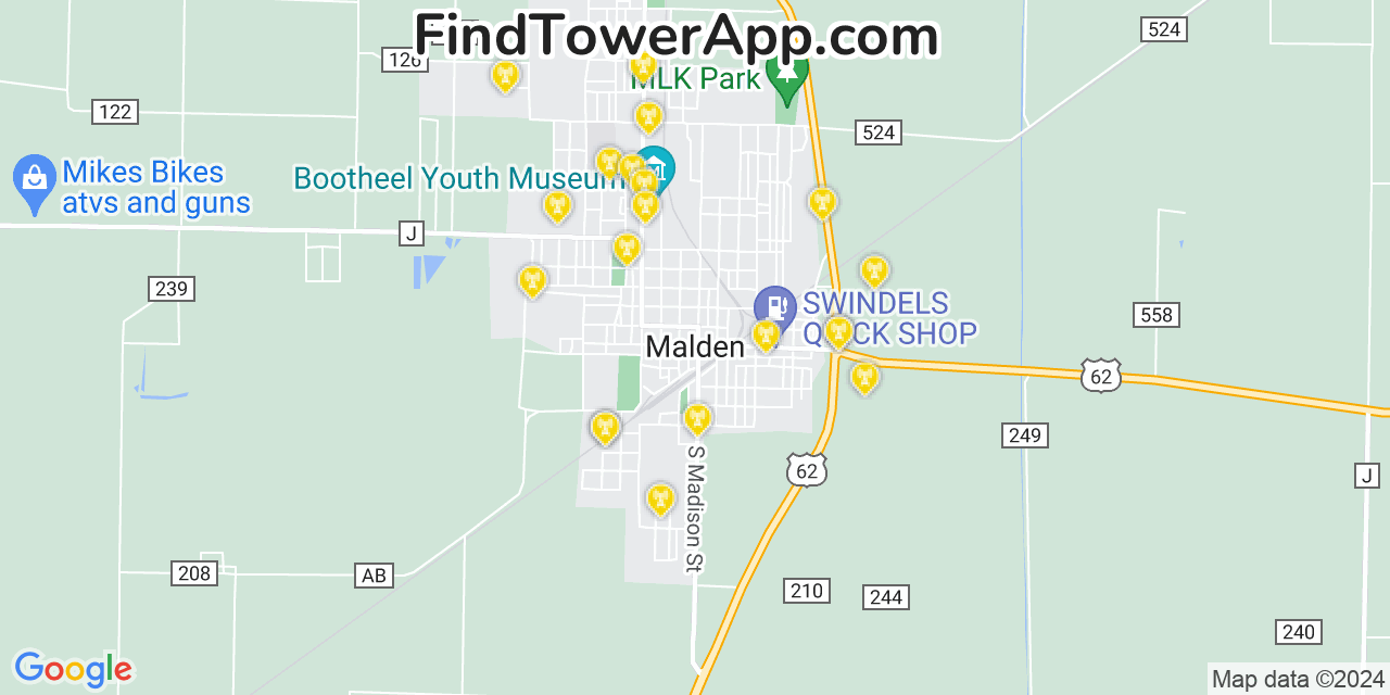 Verizon 4G/5G cell tower coverage map Malden, Missouri