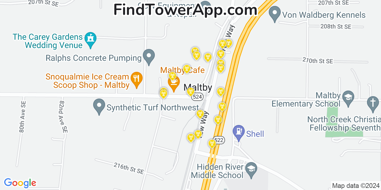 AT&T 4G/5G cell tower coverage map Maltby, Washington