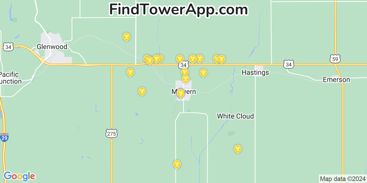AT&T 4G/5G cell tower coverage map Malvern, Iowa
