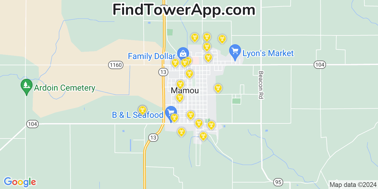 AT&T 4G/5G cell tower coverage map Mamou, Louisiana