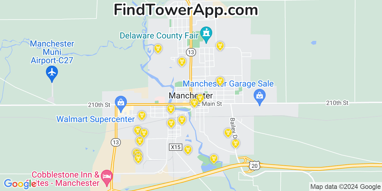 AT&T 4G/5G cell tower coverage map Manchester, Iowa