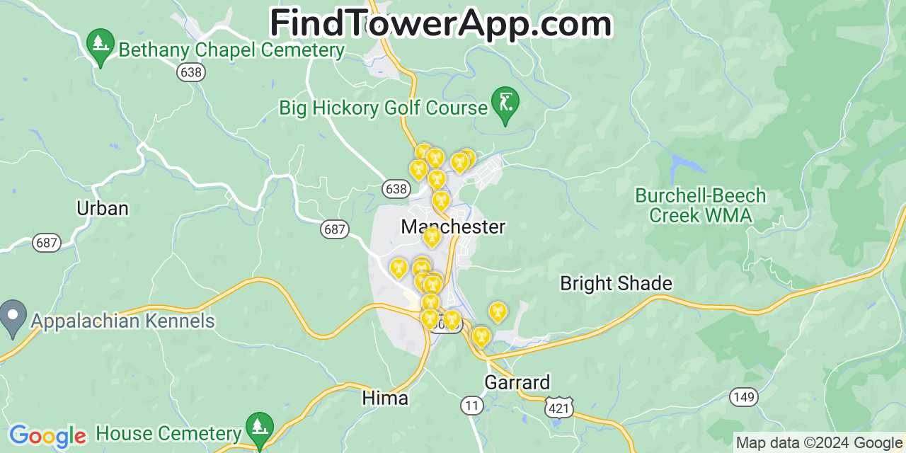 AT&T 4G/5G cell tower coverage map Manchester, Kentucky
