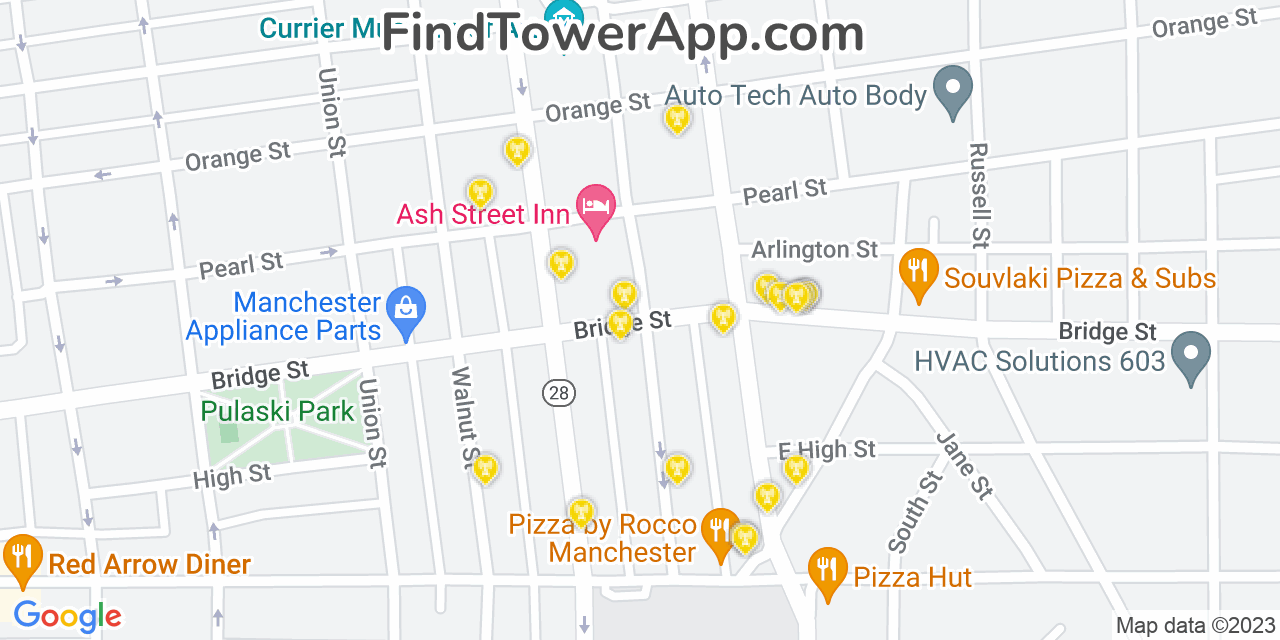 AT&T 4G/5G cell tower coverage map Manchester, New Hampshire