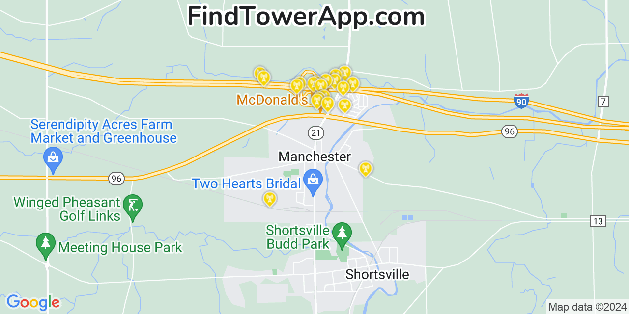 AT&T 4G/5G cell tower coverage map Manchester, New York