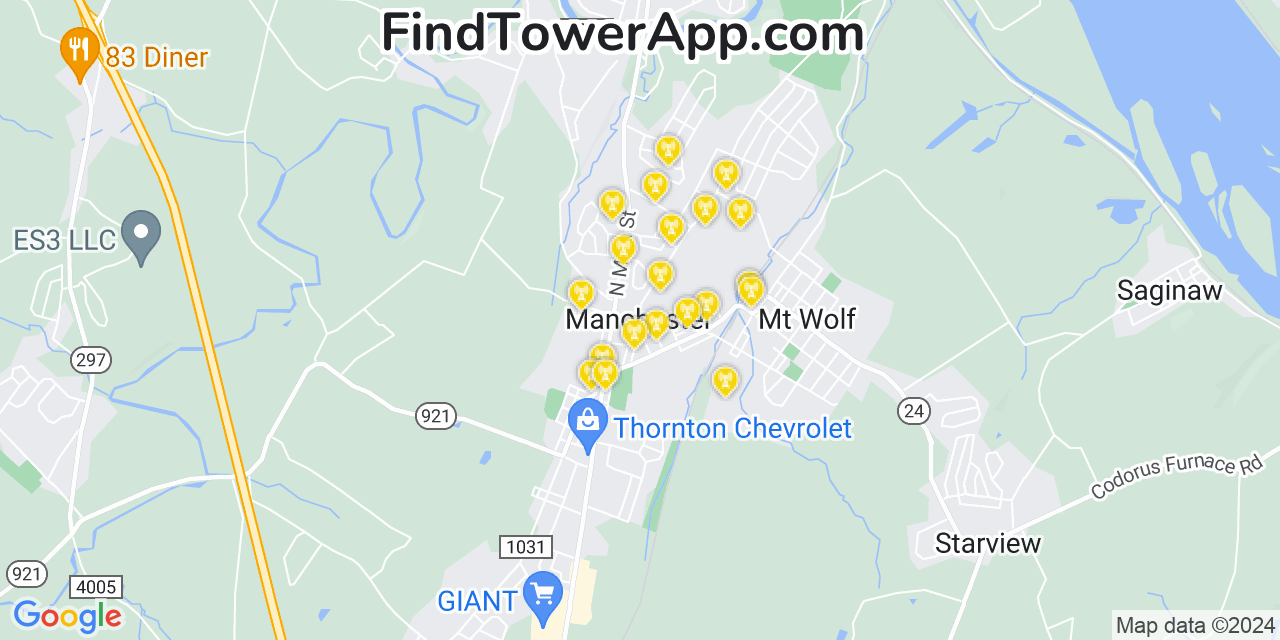 AT&T 4G/5G cell tower coverage map Manchester, Pennsylvania