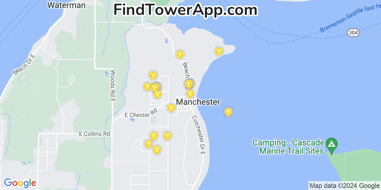 AT&T 4G/5G cell tower coverage map Manchester, Washington