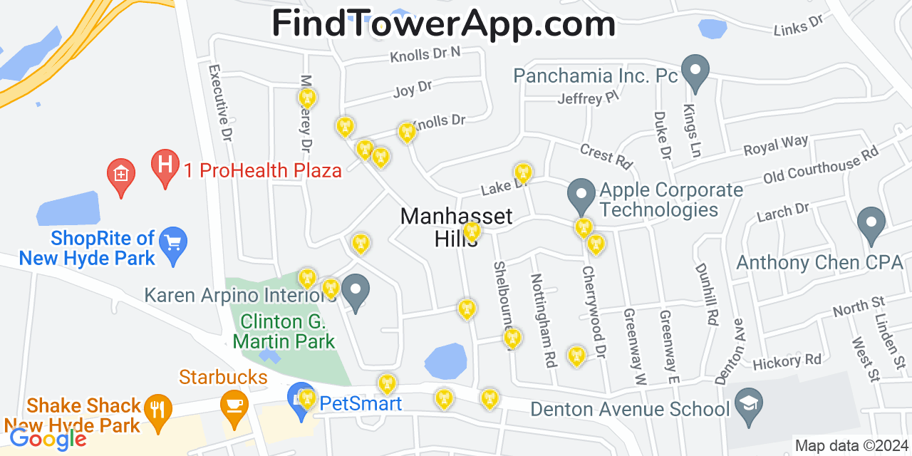 AT&T 4G/5G cell tower coverage map Manhasset Hills, New York