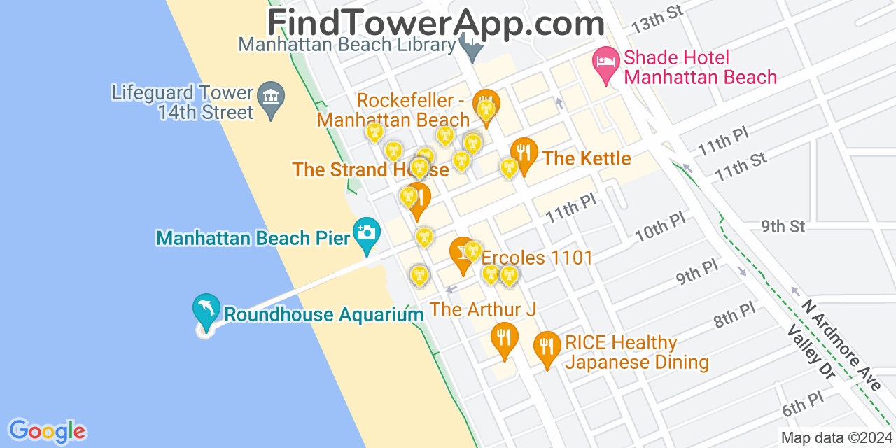 Verizon 4G/5G cell tower coverage map Manhattan Beach, California