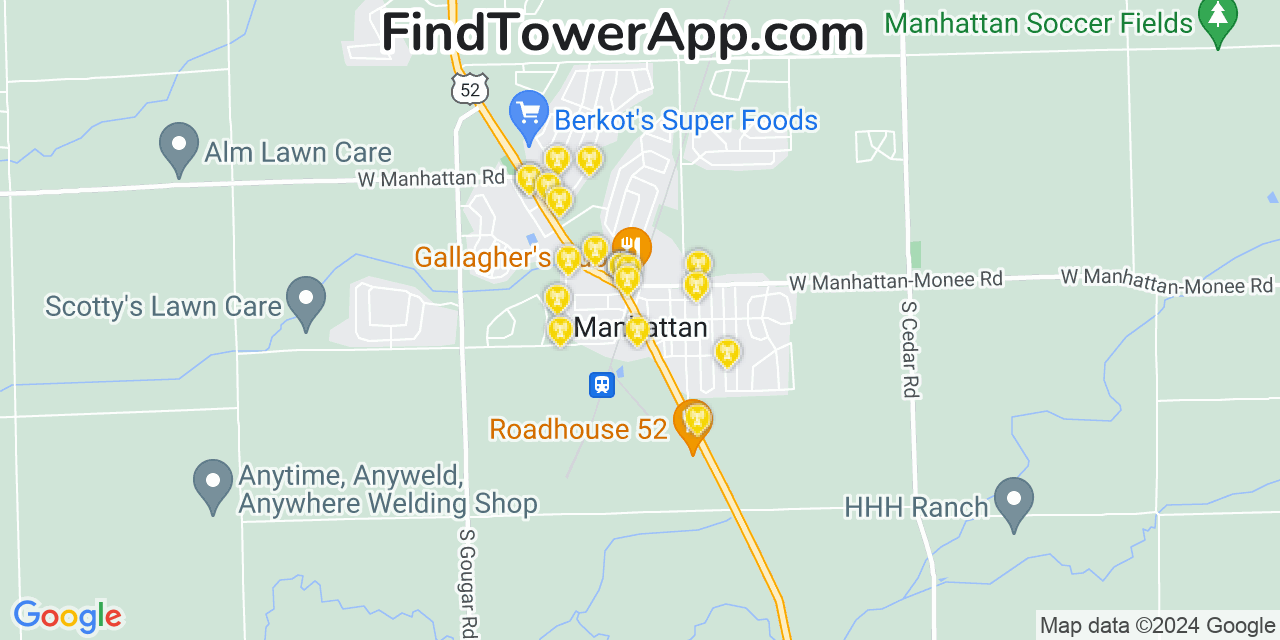 AT&T 4G/5G cell tower coverage map Manhattan, Illinois