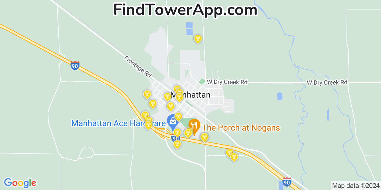 AT&T 4G/5G cell tower coverage map Manhattan, Montana