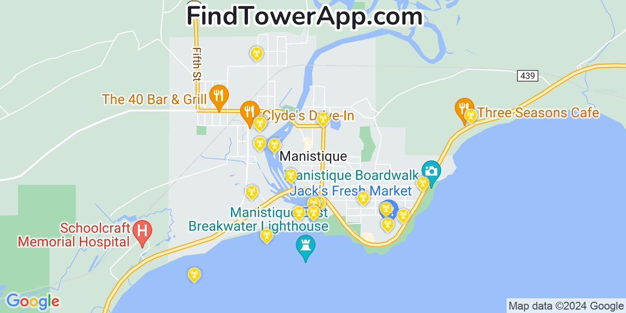 AT&T 4G/5G cell tower coverage map Manistique, Michigan