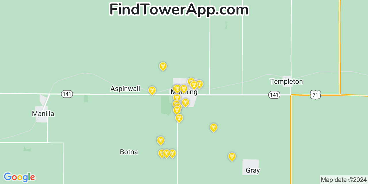 AT&T 4G/5G cell tower coverage map Manning, Iowa