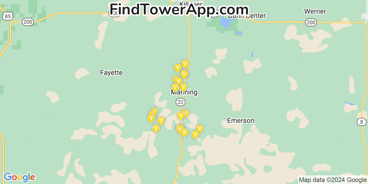Verizon 4G/5G cell tower coverage map Manning, North Dakota