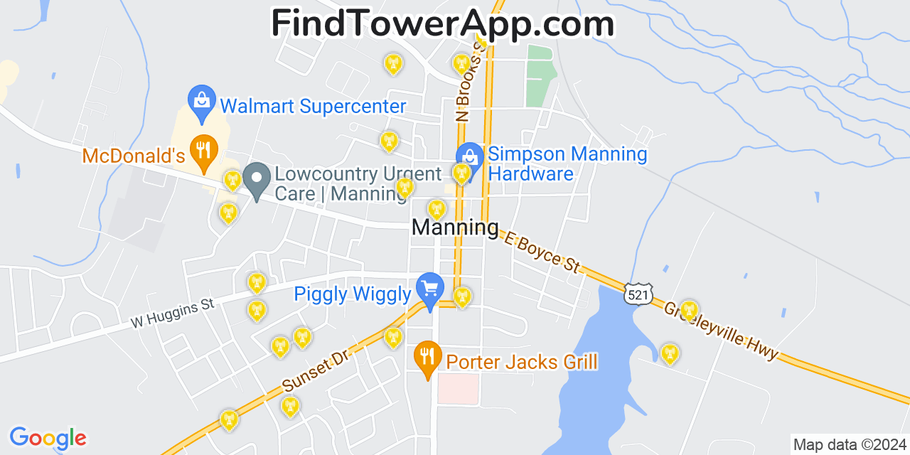 Verizon 4G/5G cell tower coverage map Manning, South Carolina