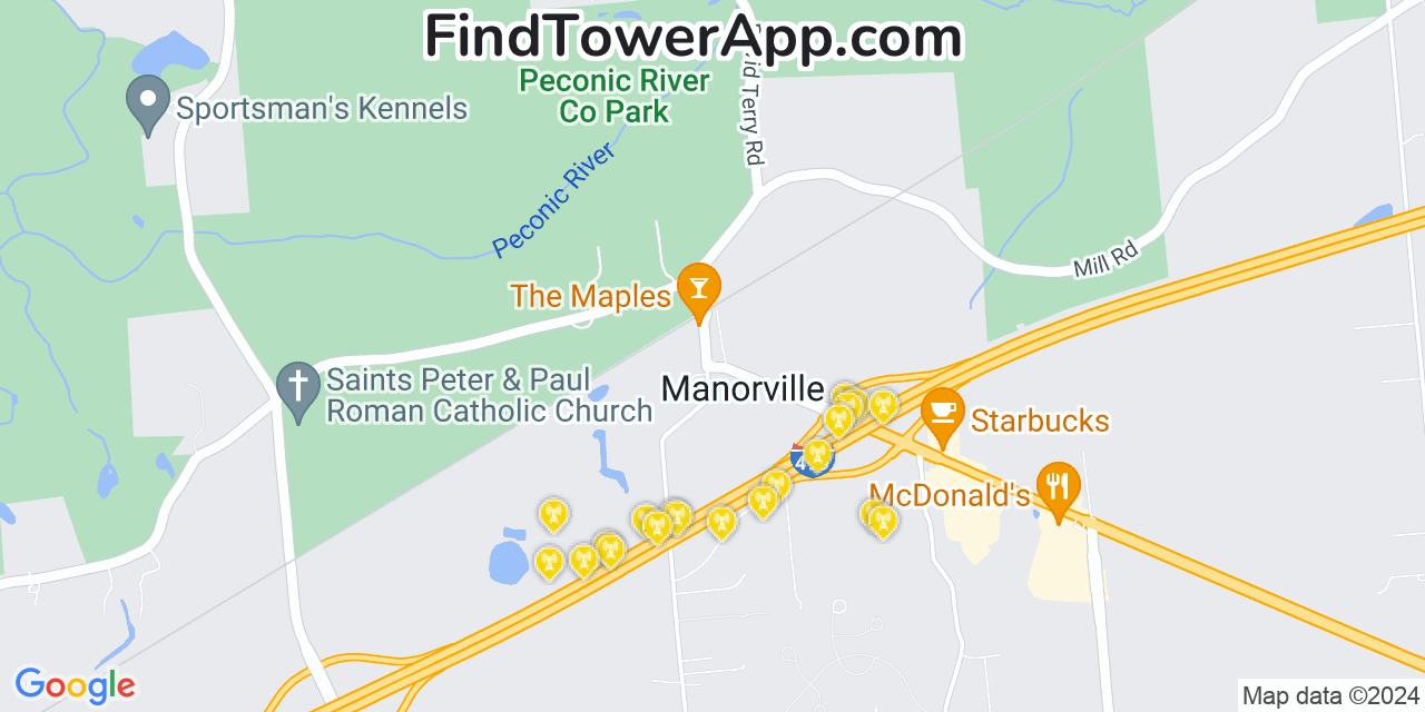 AT&T 4G/5G cell tower coverage map Manorville, New York