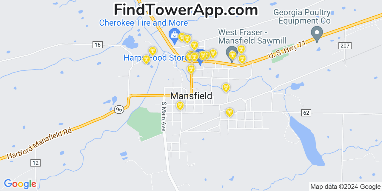 AT&T 4G/5G cell tower coverage map Mansfield, Arkansas