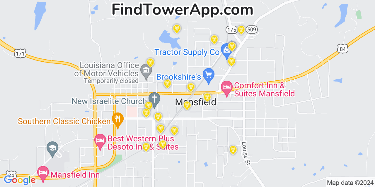 AT&T 4G/5G cell tower coverage map Mansfield, Louisiana