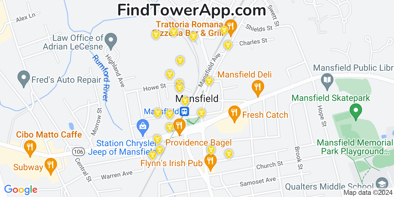 Verizon 4G/5G cell tower coverage map Mansfield, Massachusetts