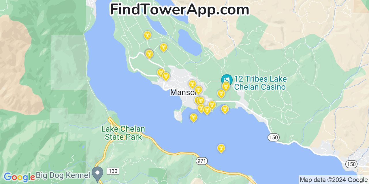 Verizon 4G/5G cell tower coverage map Manson, Washington