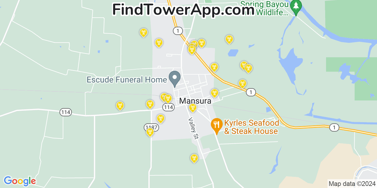 AT&T 4G/5G cell tower coverage map Mansura, Louisiana