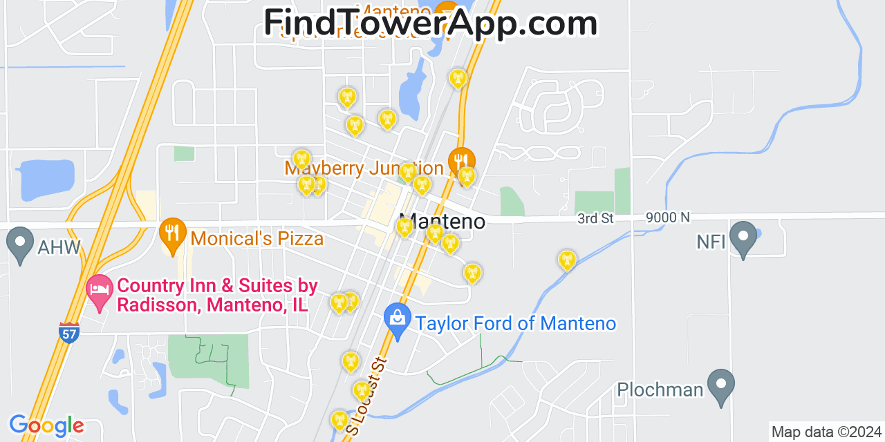 AT&T 4G/5G cell tower coverage map Manteno, Illinois