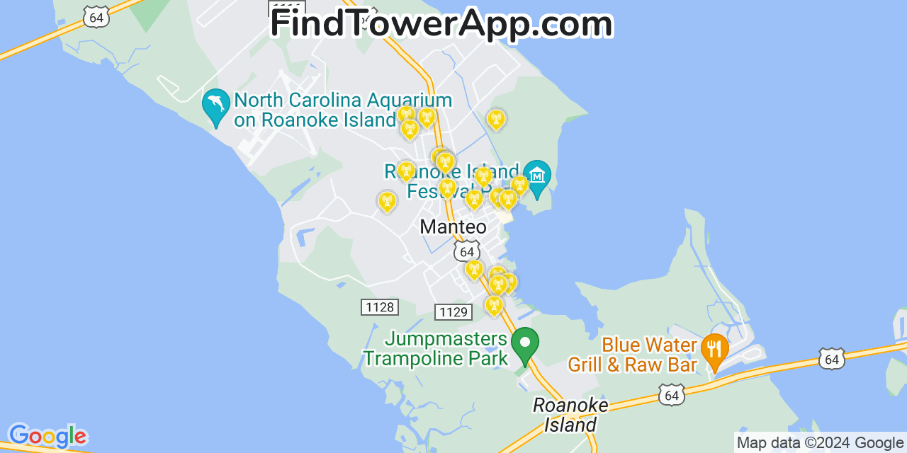 AT&T 4G/5G cell tower coverage map Manteo, North Carolina