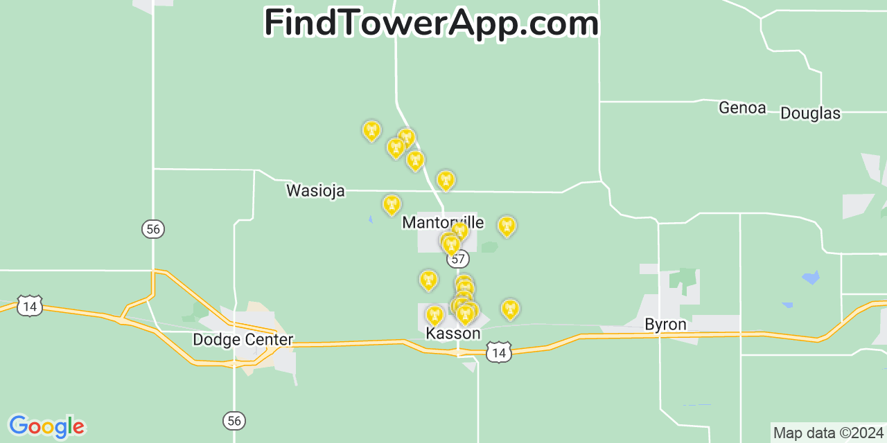 AT&T 4G/5G cell tower coverage map Mantorville, Minnesota