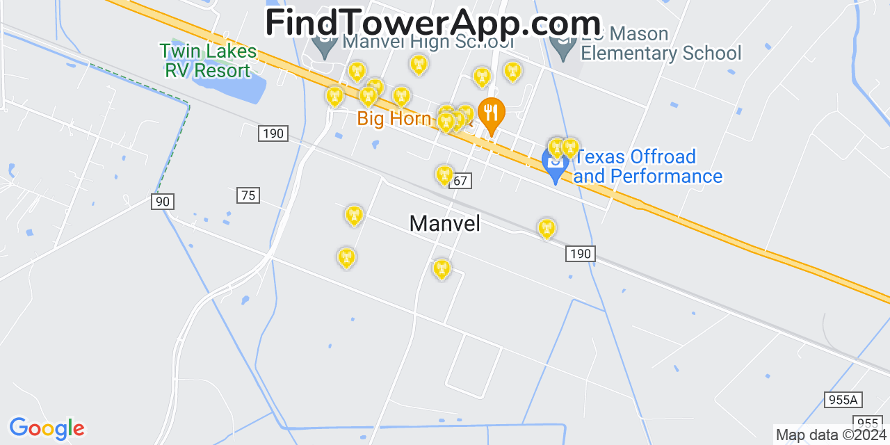 AT&T 4G/5G cell tower coverage map Manvel, Texas