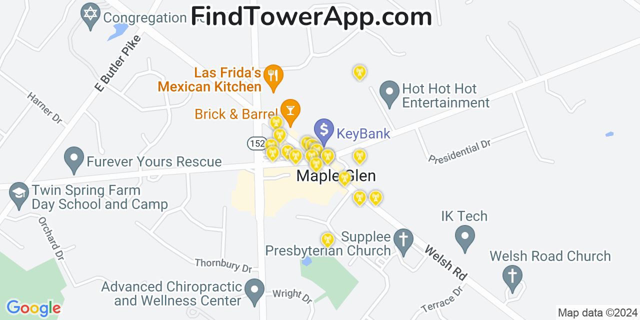 Verizon 4G/5G cell tower coverage map Maple Glen, Pennsylvania