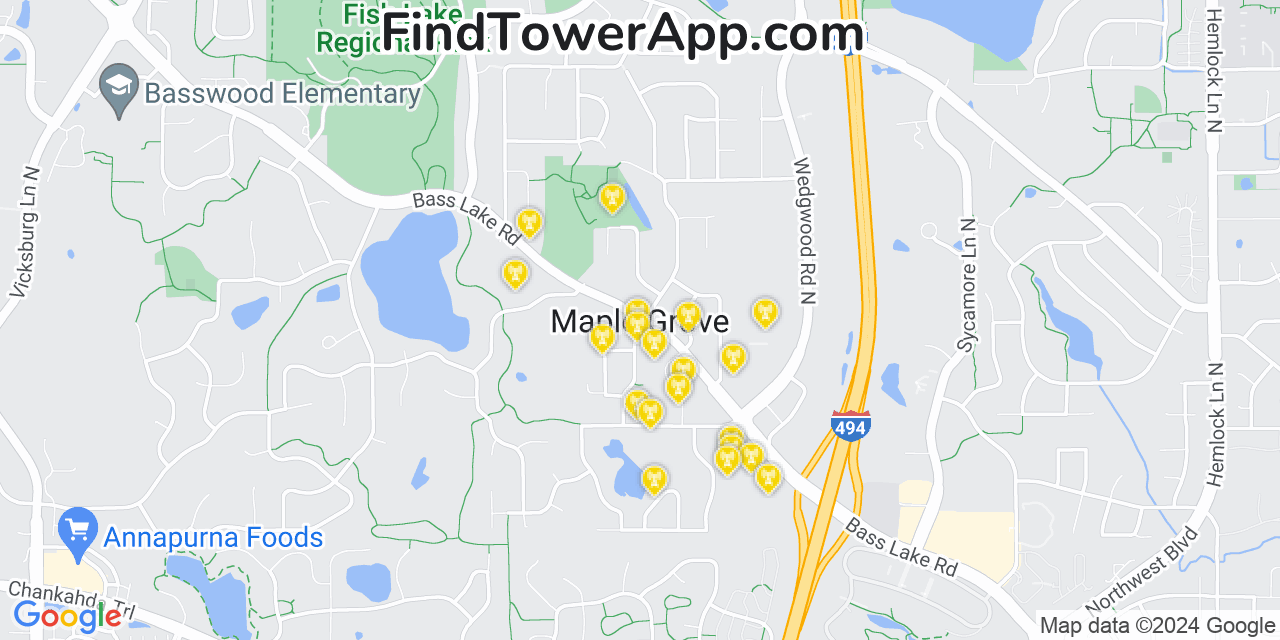AT&T 4G/5G cell tower coverage map Maple Grove, Minnesota